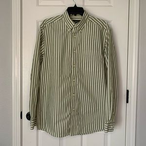Eddie Bauer Relaxed Fit Dress Shirt Green Stripes
